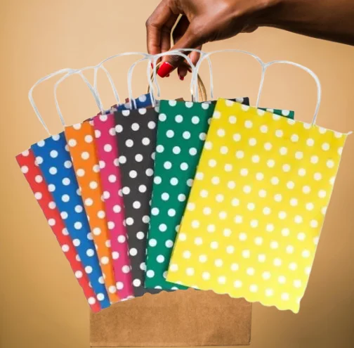 Solid Party Bag -Multi Colour Pack of 5-Polka Dot Gift Bag - Image 3